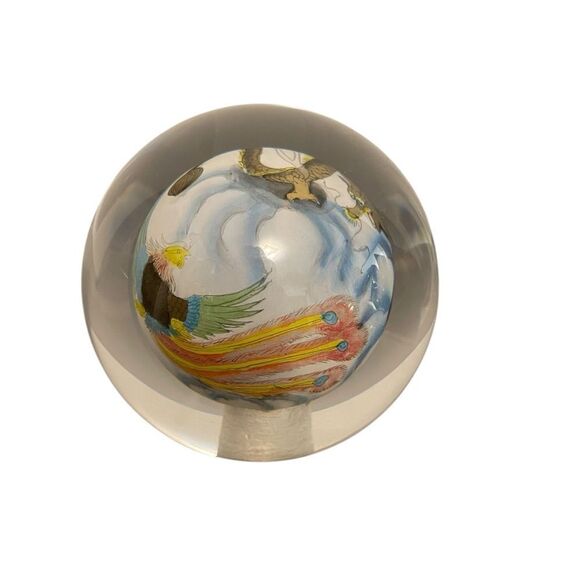 Chinese Reverse Hand Painted Dragon Paperweight 2.5" Blue Gold - Picture 3 of 5